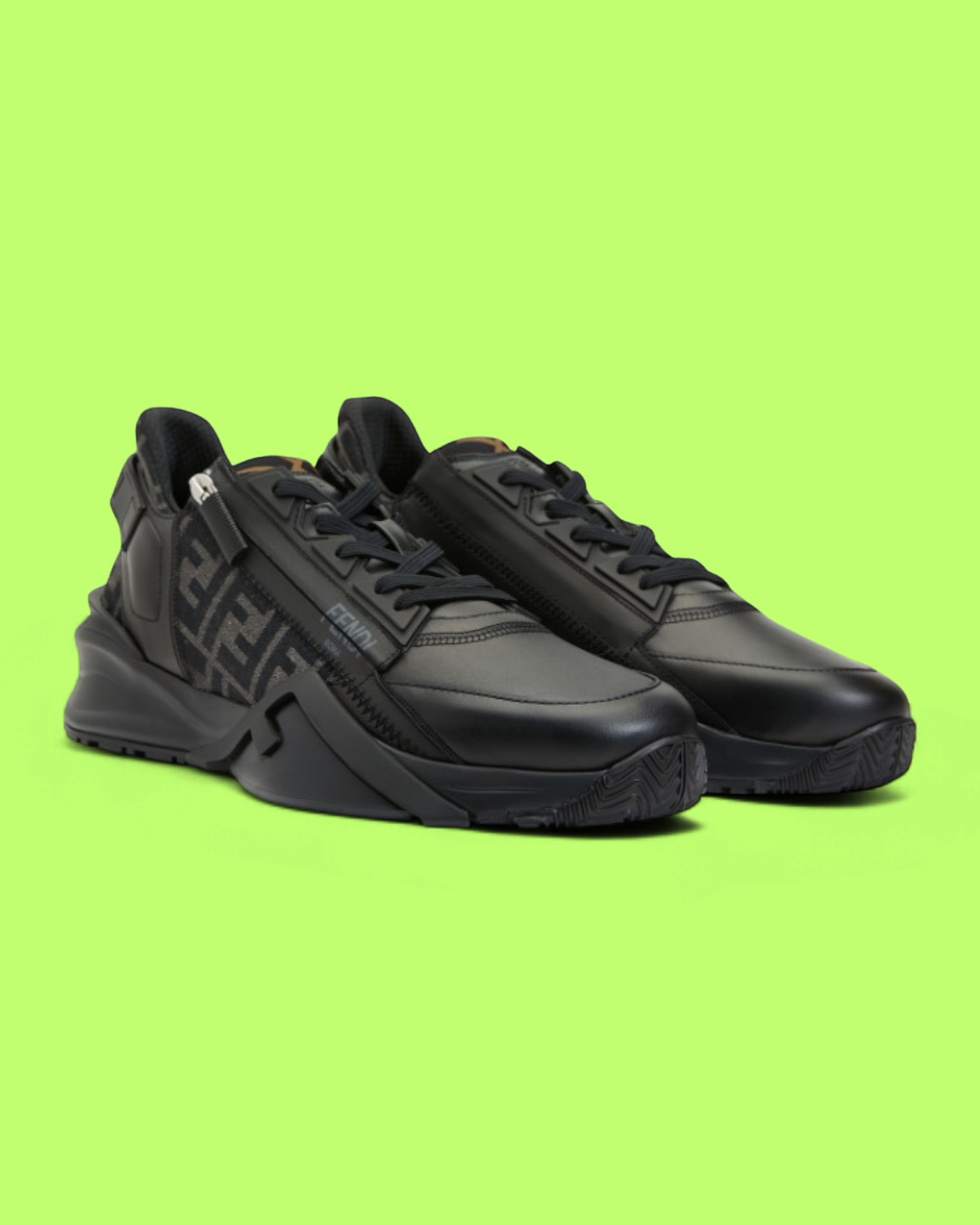 FENDI BLACK FF LOGO LOW-TOP SNEAKER WITH ZIP DETAIL ICON CWCD
