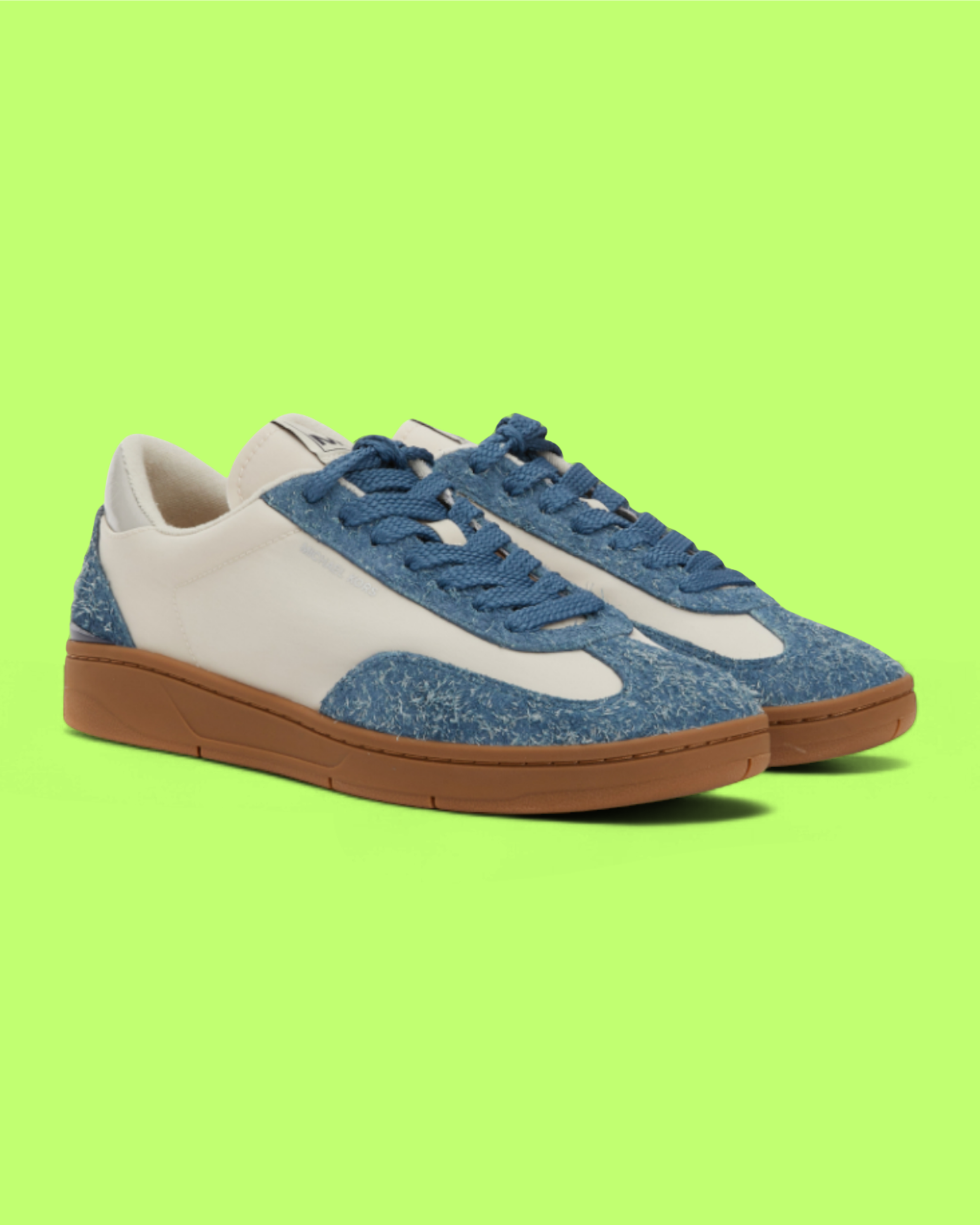 MICHAEL KORS WHITE LEATHER BLUE TEXTURED DETAIL GUM SNEAKERS