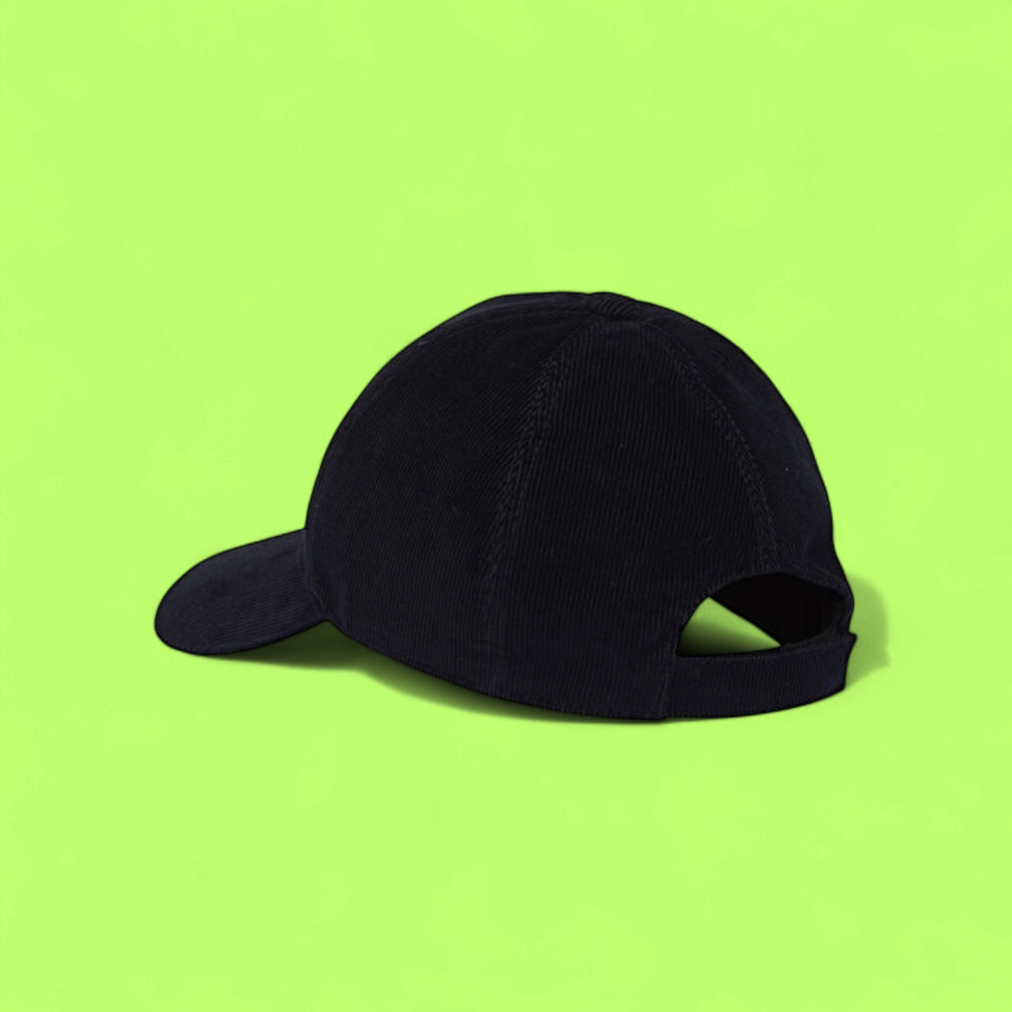 BLACK CORDUROY PRADA BASEBALL CAP WITH ICONIC METAL TRIANGLE