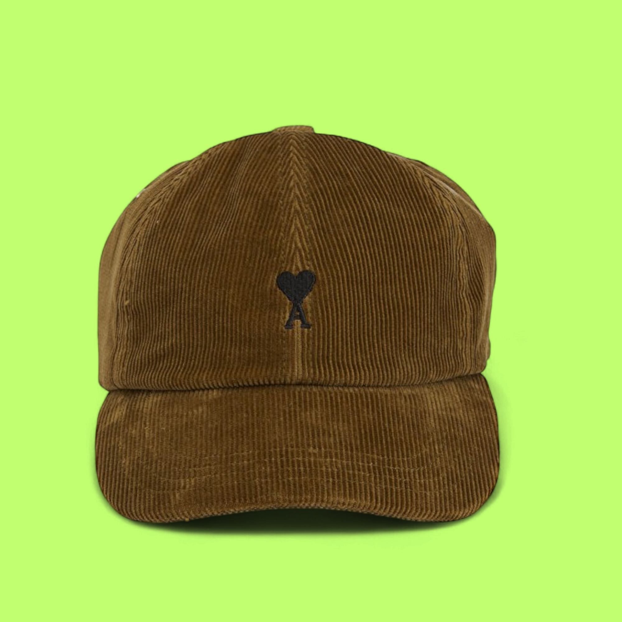 BROWN CORDUROY BASEBALL CAP WITH BLACK HEART A EMBROIDERED