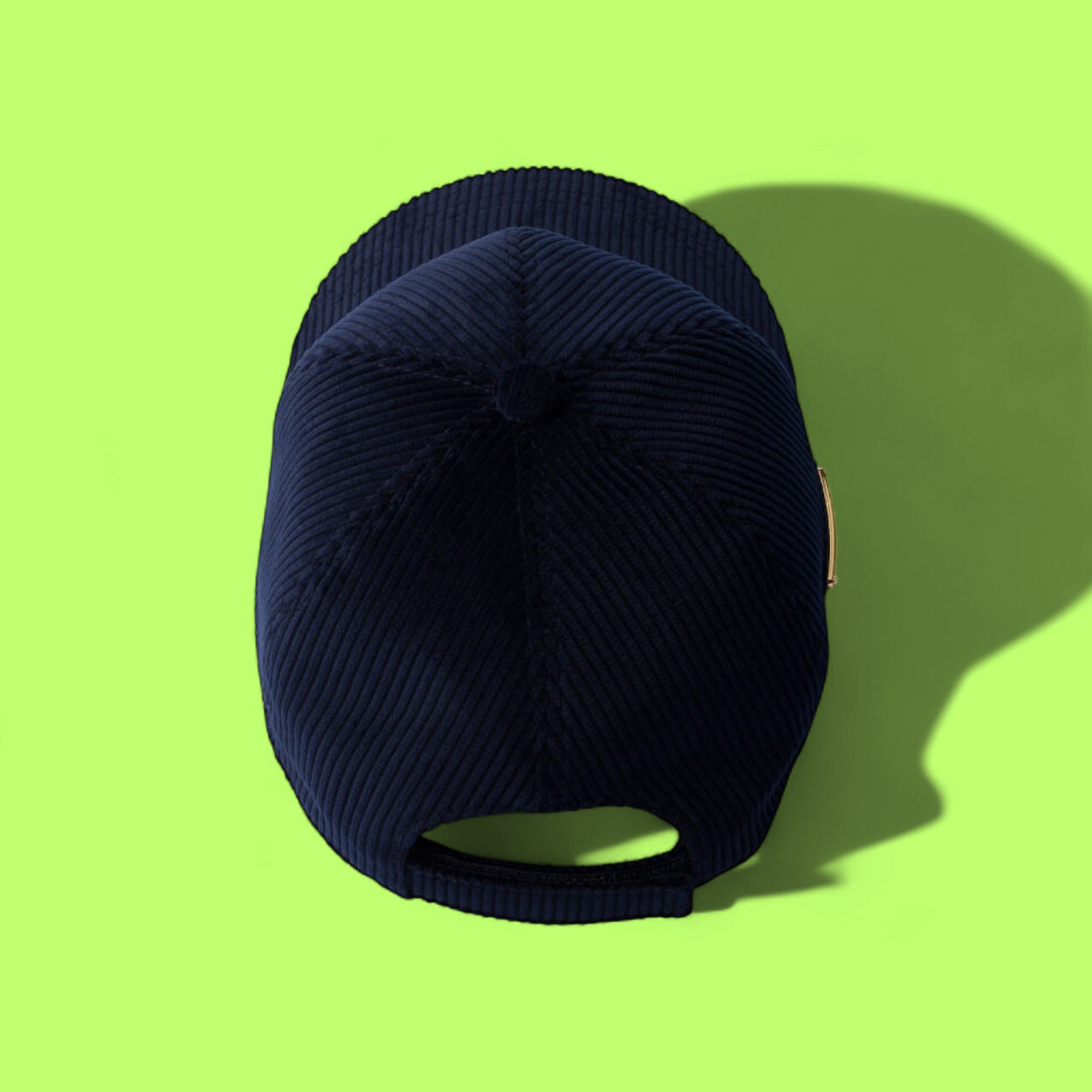 PRADA NAVY BLUE CORDUROY BASEBALL CAP WITH METAL LOGO