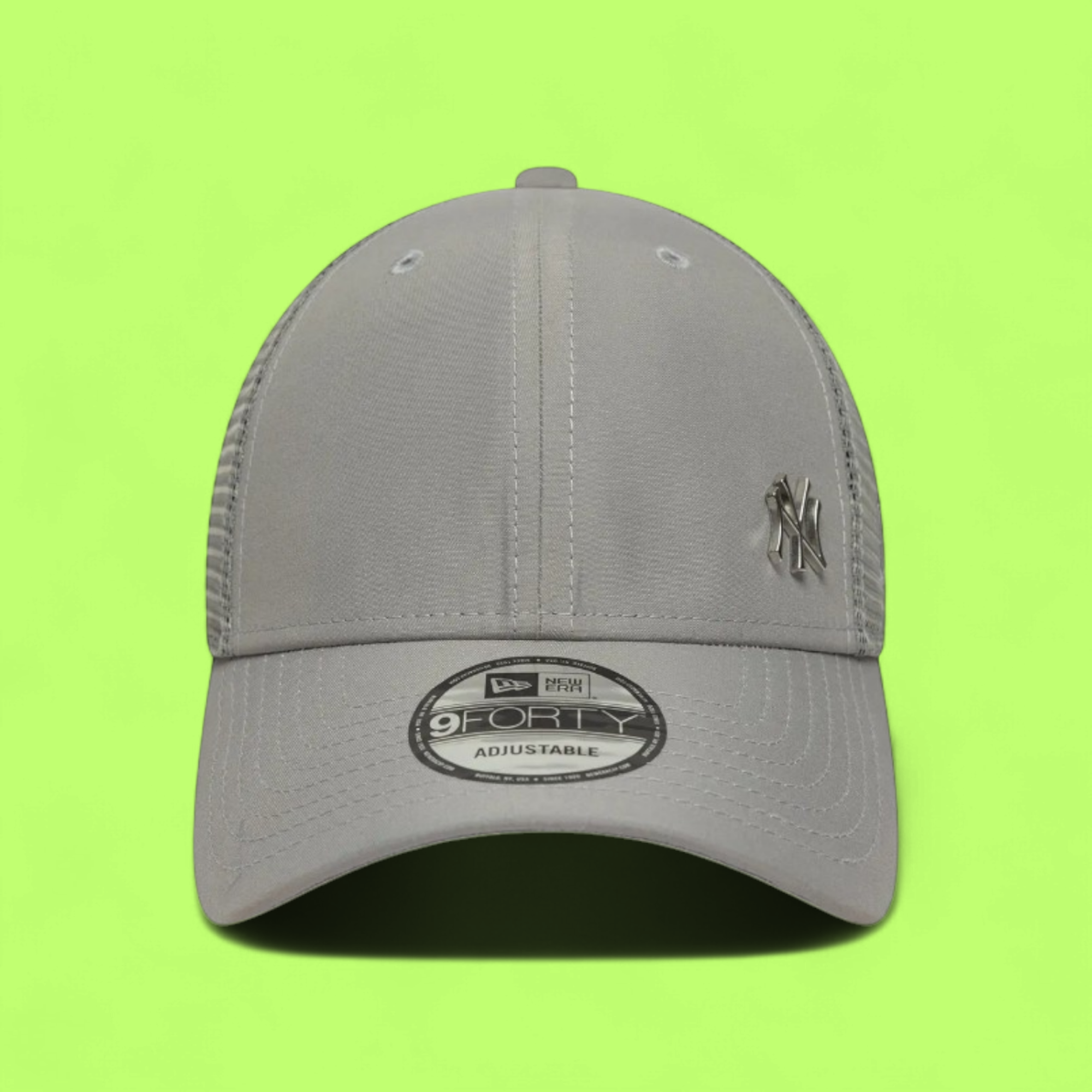 NEW ERA NY YANKEES GREY MESH METAL LOGO TRUCKER CAP