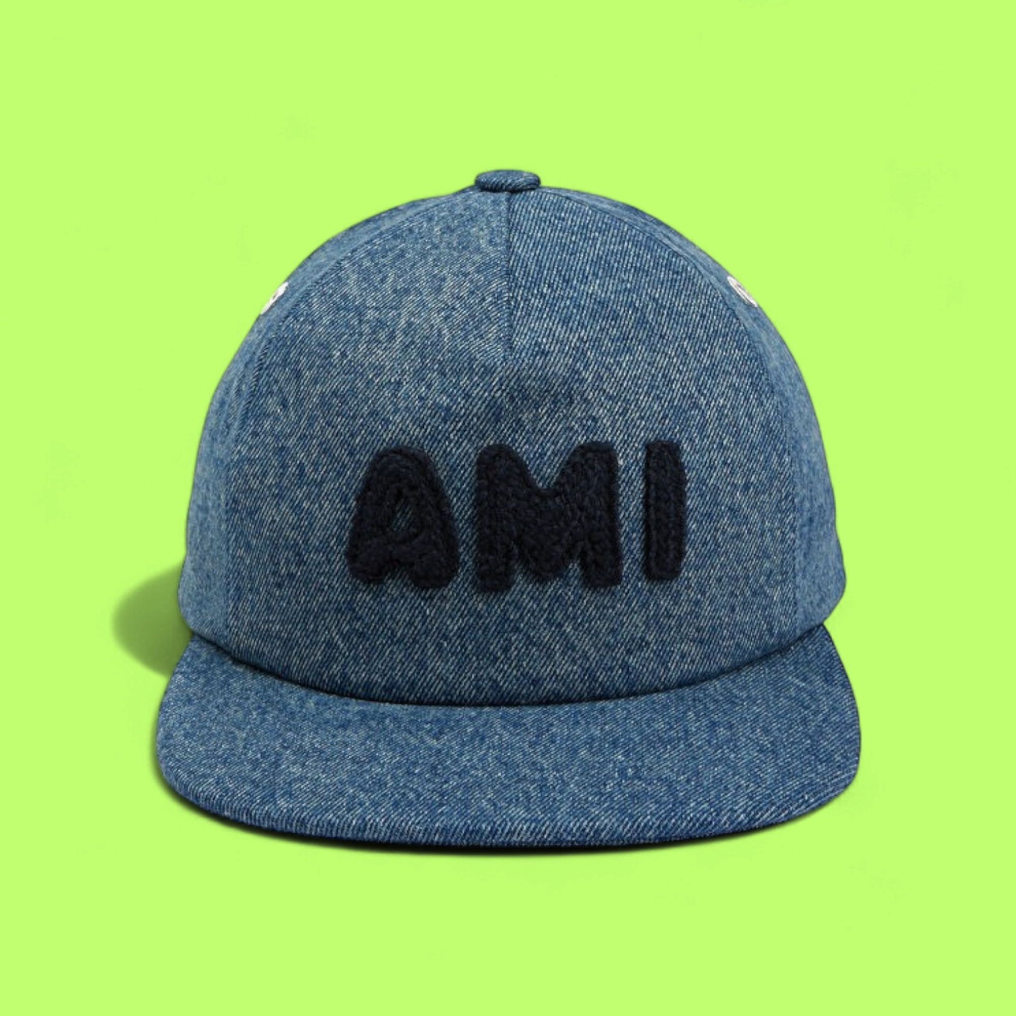 AMI PARIS BLUE DENIM BASEBALL CAP WITH BOLD BLACK AMI LETTER