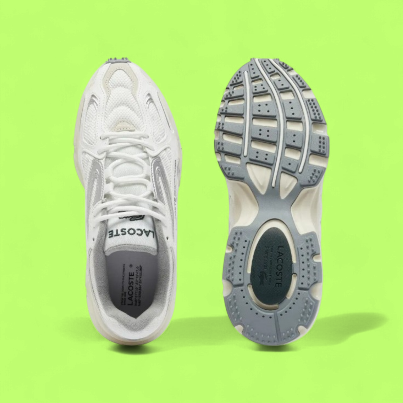 LACOSTE L003 2K24 MEN'S WHITE GREY MESH AND LEATHER CASUAL SNEAKERS