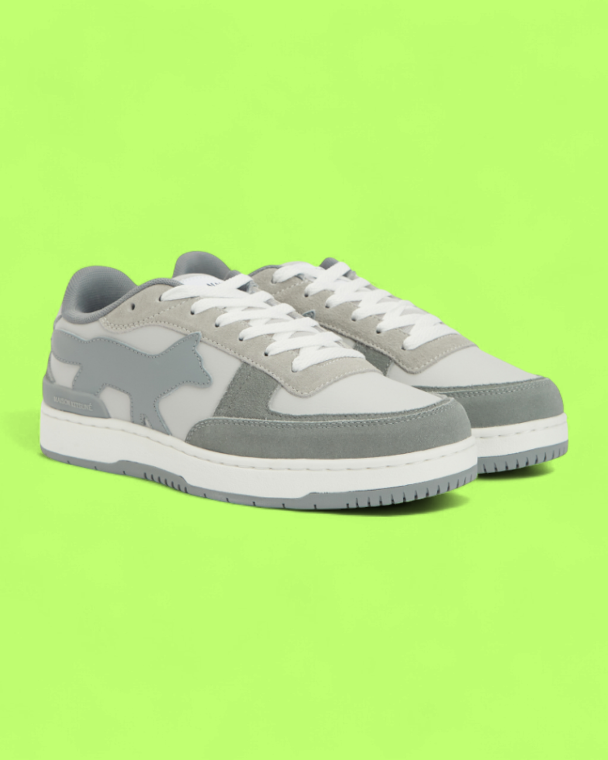 MAISON KITSUNE GREY SUEDE FOX LOGO LOW TOP PREMIUM SNEAKERS