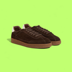 BROWN ACADEMIA SUEDE SNEAKERS WITH WHITE HEEL DETAIL AND SOLE