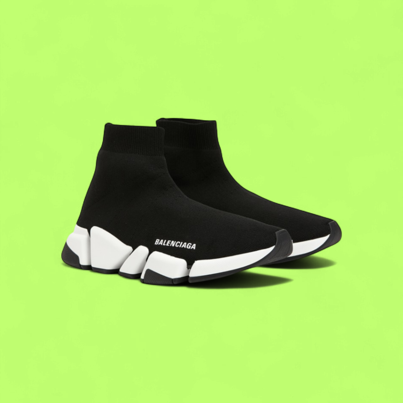 BALENCIAGA SPEED TRAINER KNIT BLACK WHITE SOLE SNEAKERS