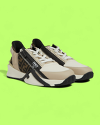 FENDI BROWN TECHNICAL SNEAKER WITH SIGNATURE FF CANVAS DETAIL