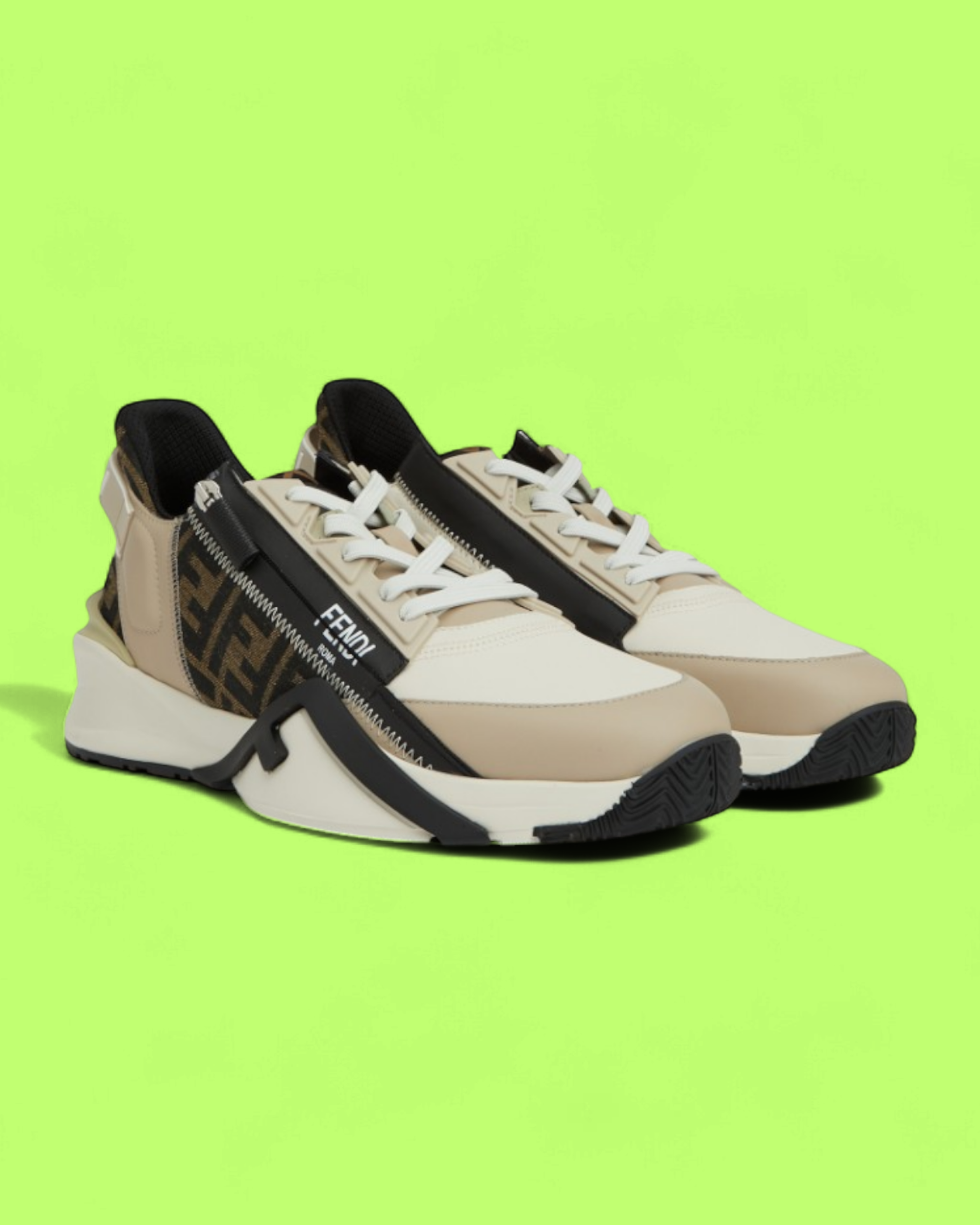 FENDI BROWN TECHNICAL SNEAKER WITH SIGNATURE FF CANVAS DETAIL