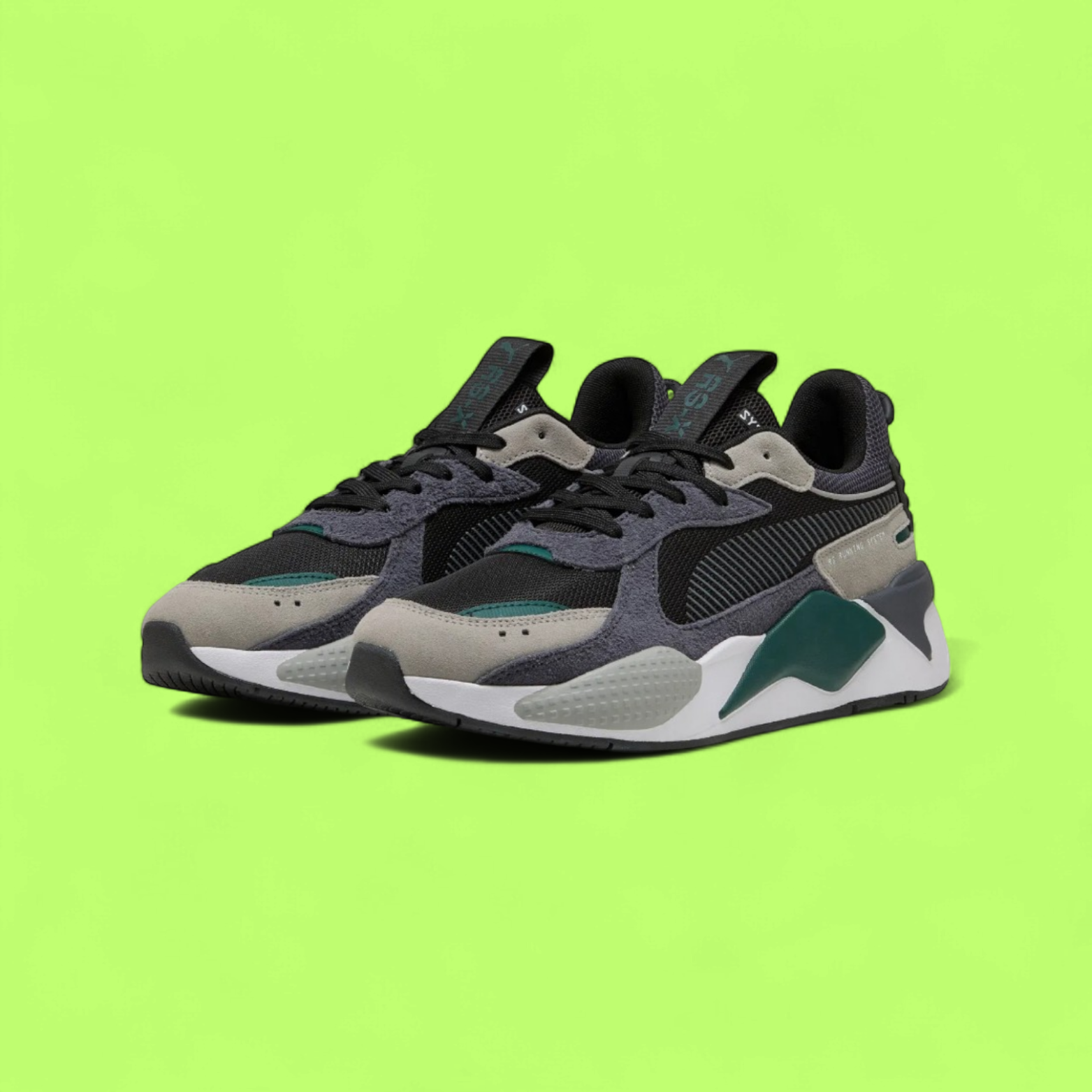 PUMA RS-X HERITAGE MEN'S BLACK MESH AND LEATHER CASUAL SNEAKERS