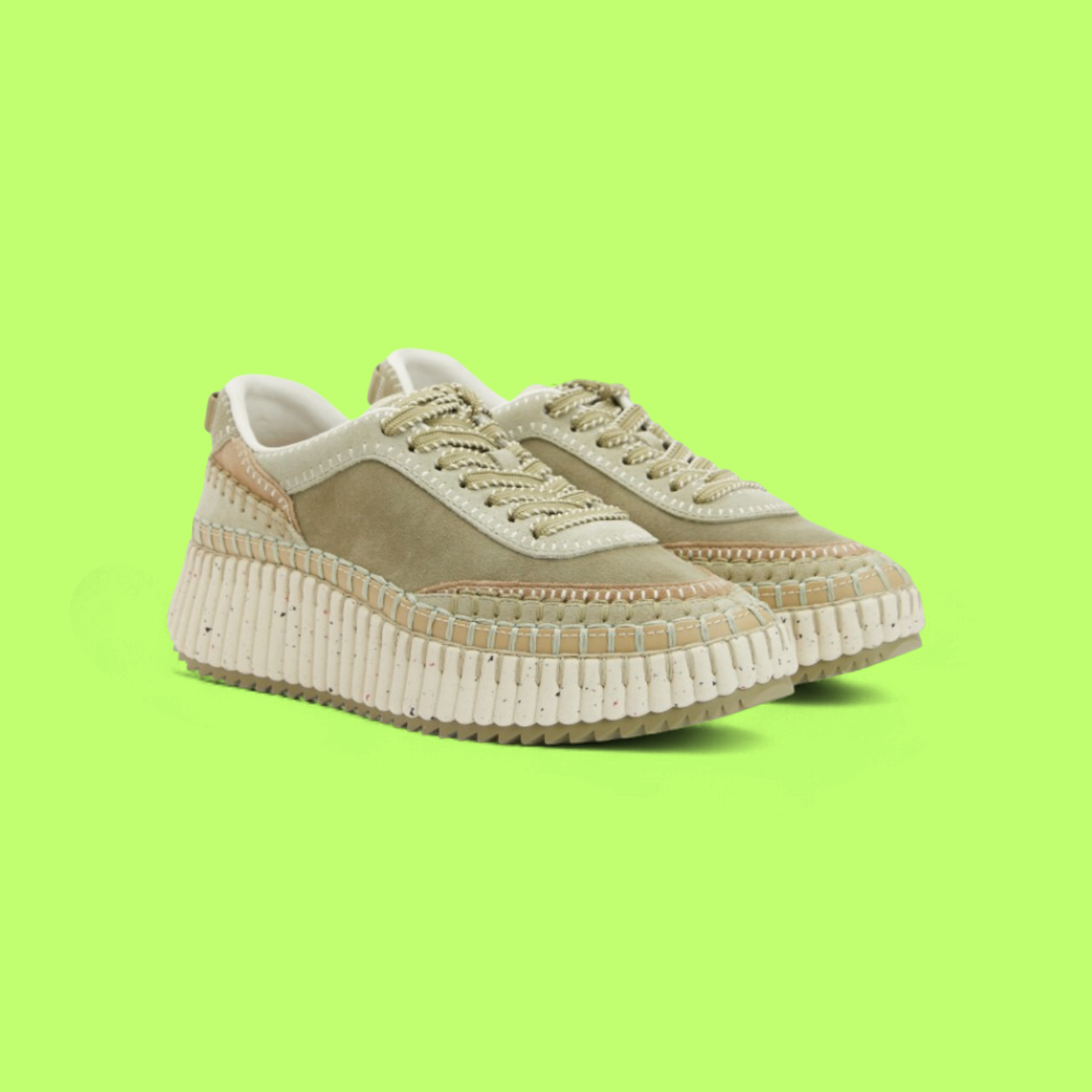 CHLOE BEIGE PLATFORM SNEAKER WITH TEXTURED SOLE AND SUEDE