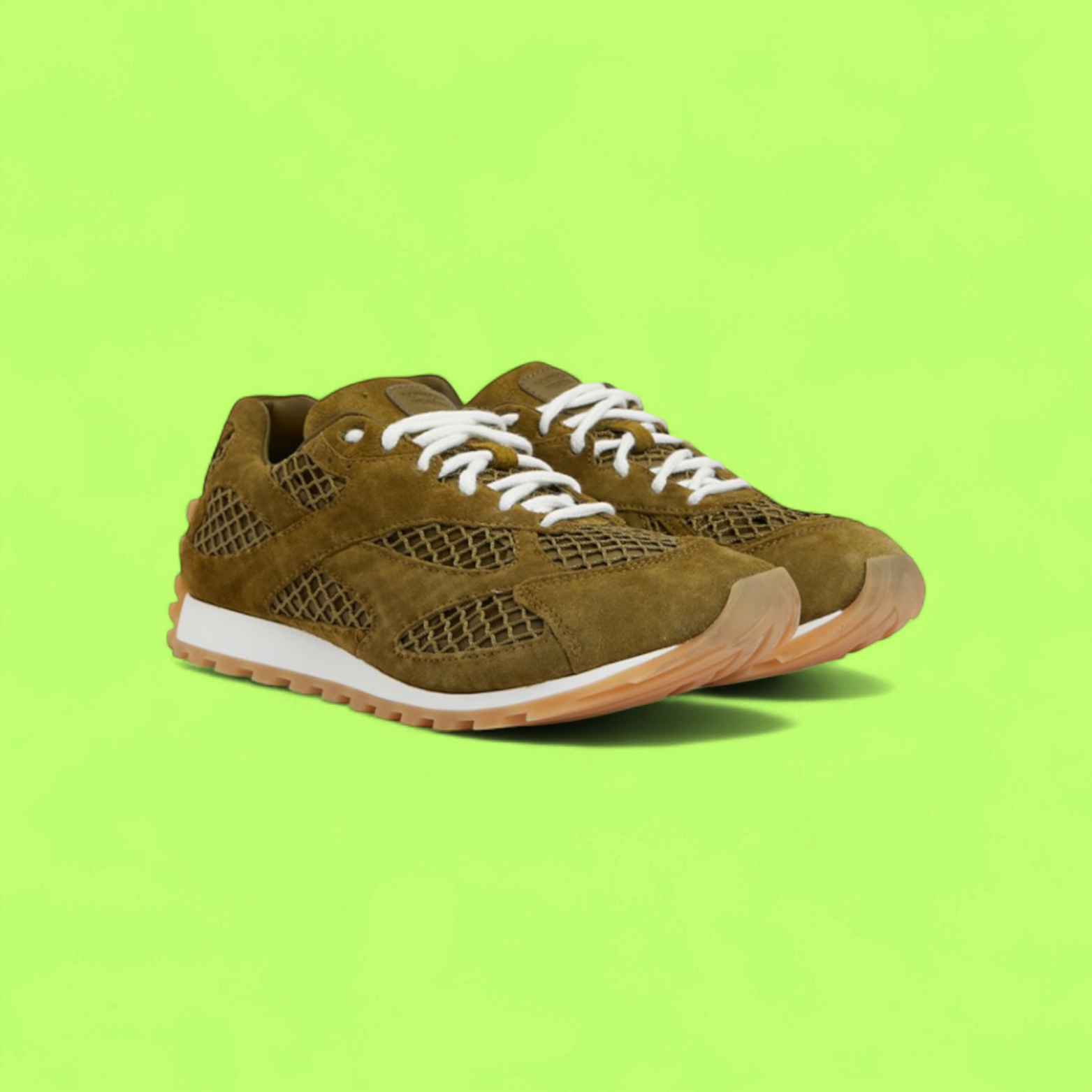 BOTTEGA VENETA BROWN SUEDE MESH DETAIL LOW TOP SNEAKERS