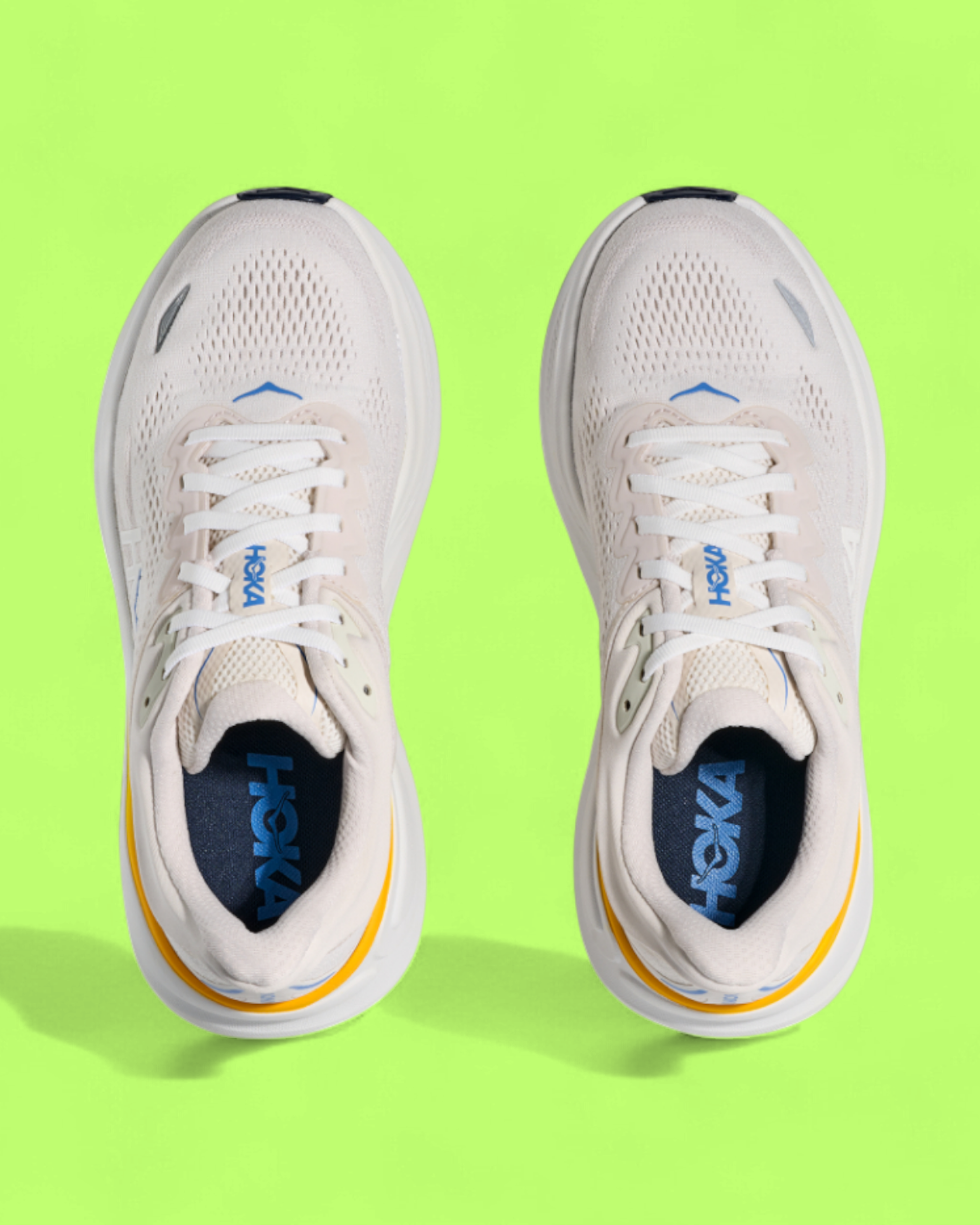HOKA WHITE YELLOW CUSHION RUNNING PERFORMANCE SNEAKER