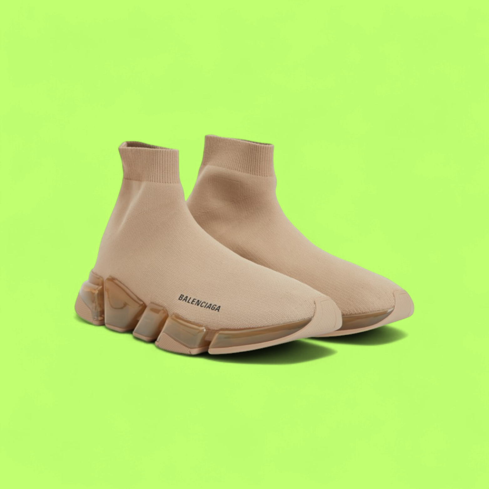 BALENCIAGA SPEED 2.0 BEIGE KNIT SNEAKERS WITH TRANSPARENT