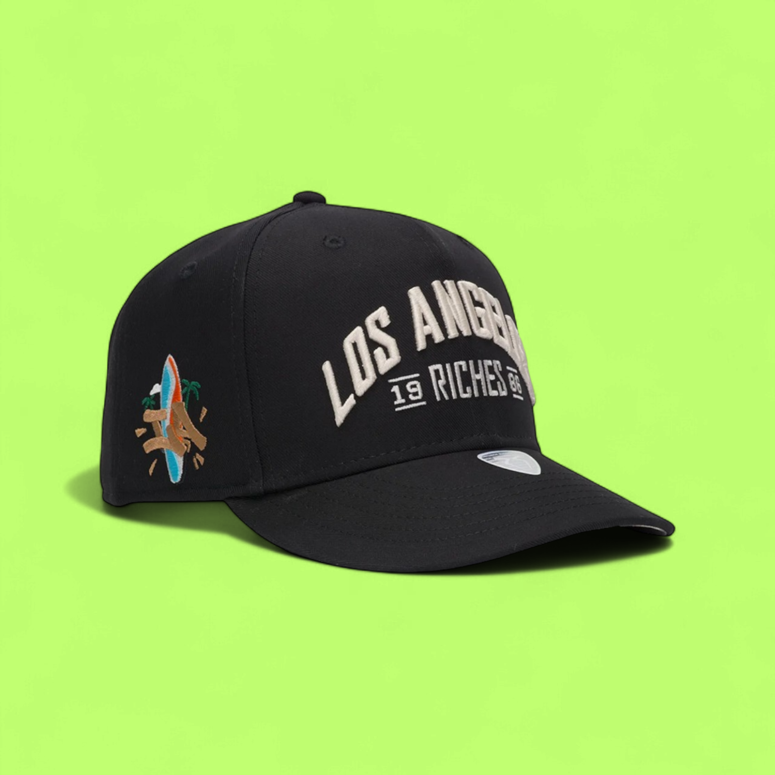 BLACK BASEBALL CAP WITH LOS ANGELES EMBROIDERY AND SURF