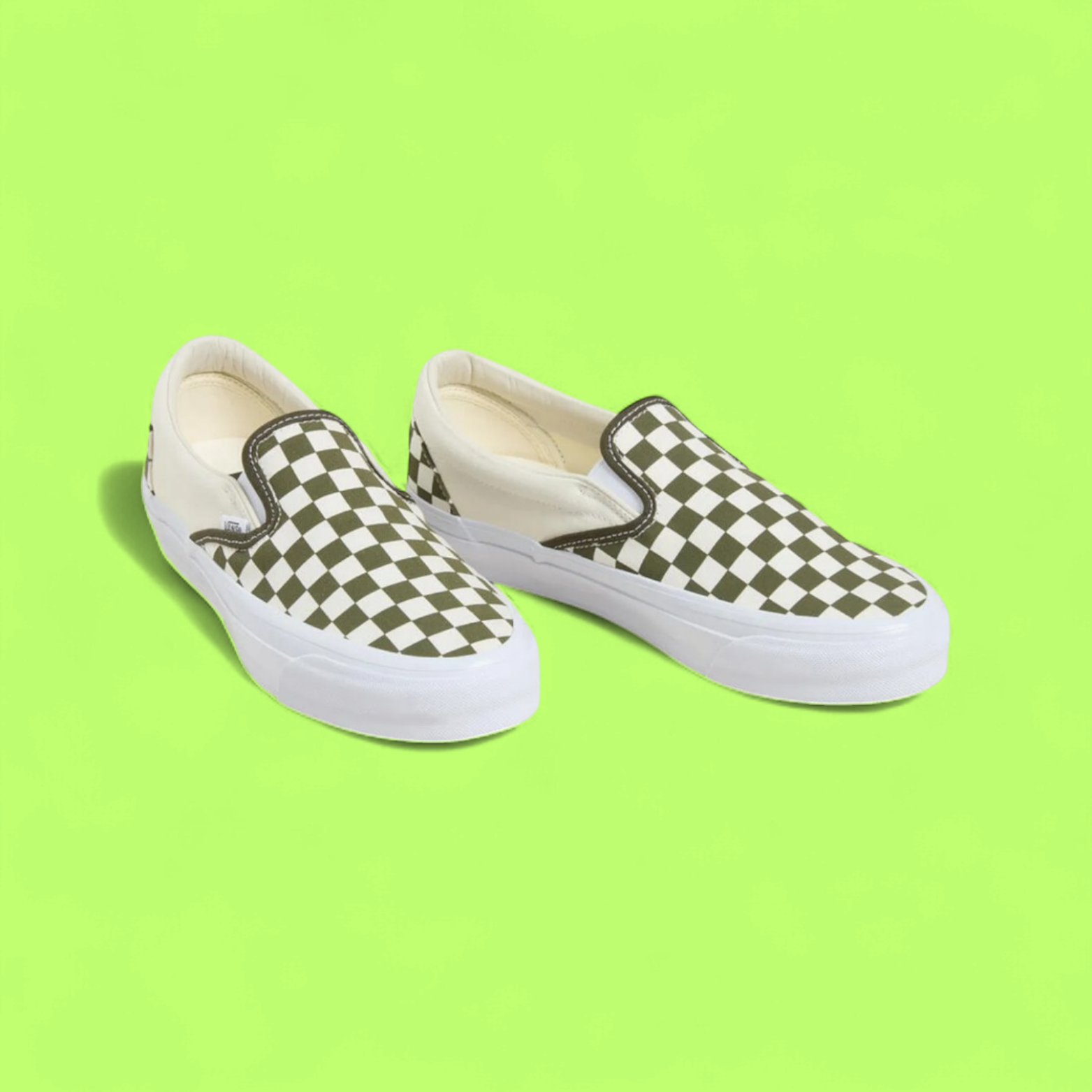 VANS GREEN WHITE CHECKERBOARD SLIP ON CLASSIC SHOES CWCD