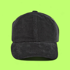 BLACK CORDUROY CAP WITH TONAL HEART A EMBROIDERED FRONT