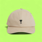 AMI PARIS BEIGE BASEBALL CAP WITH ICONIC AMI DE COEUR HEART