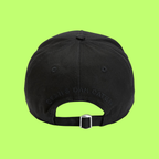 BLACK CAP WITH SCRIPT EMBROIDERY AND ELEGANT TONAL DESIGN