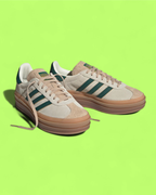 ADIDAS GAZELLE BOLD PLATFORM BEIGE GREEN GUM SUEDE SNEAKERS