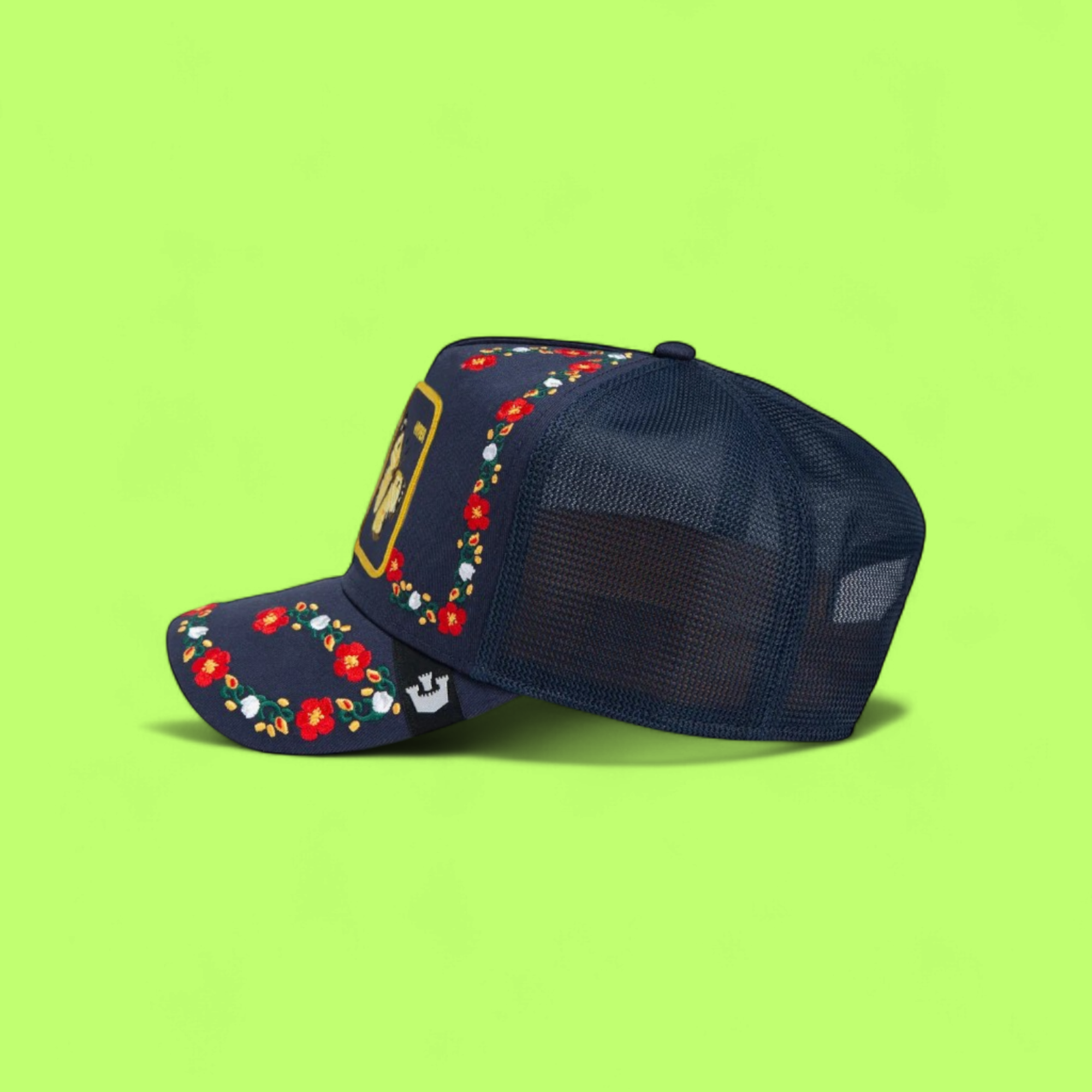 HYPER BUTTERFLY NAVY BLUE FLORAL TRUCKER HAT ICON DROP