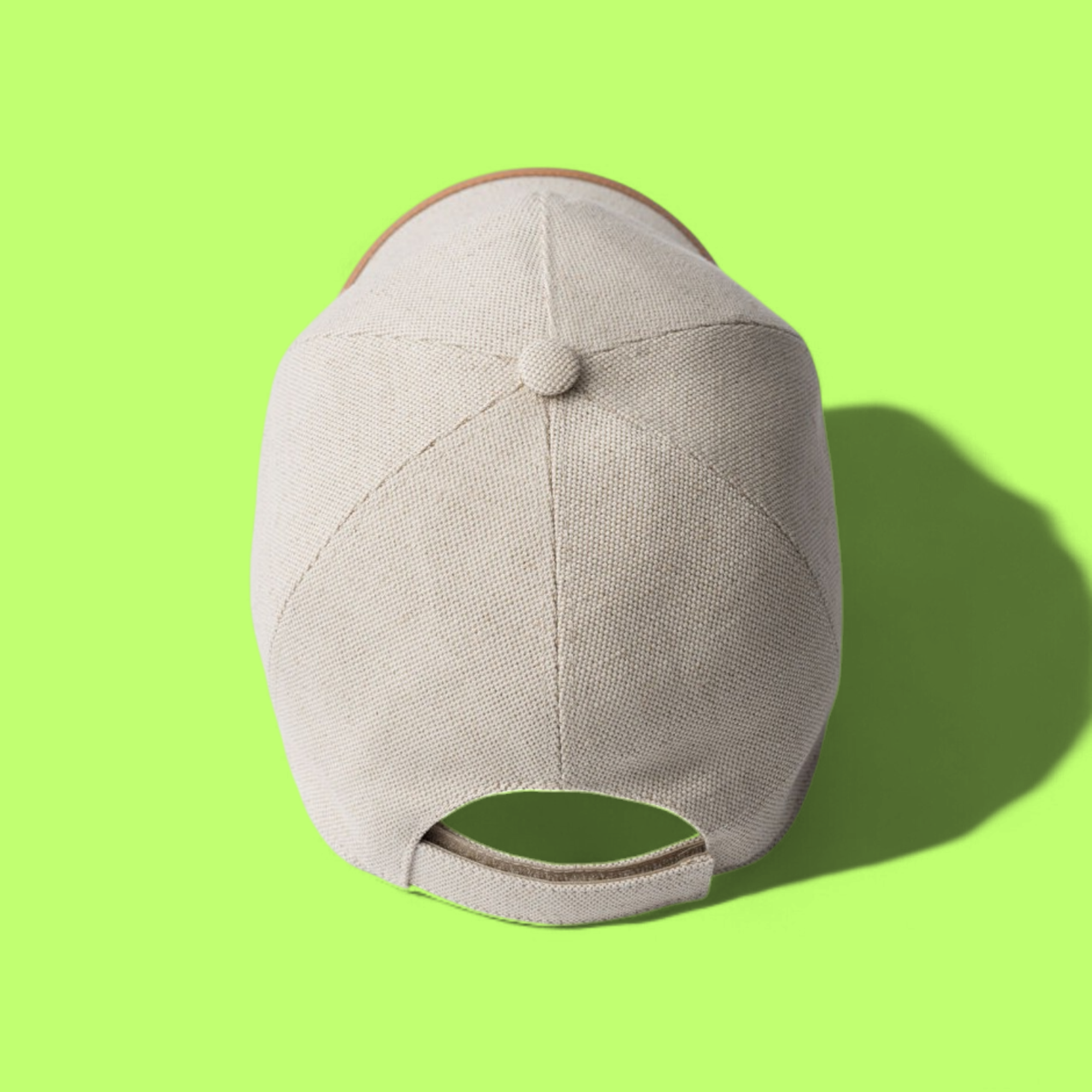 CREAM BEIGE BASEBALL CAP WITH ELEGANT LEATHER EDGE DETAILING