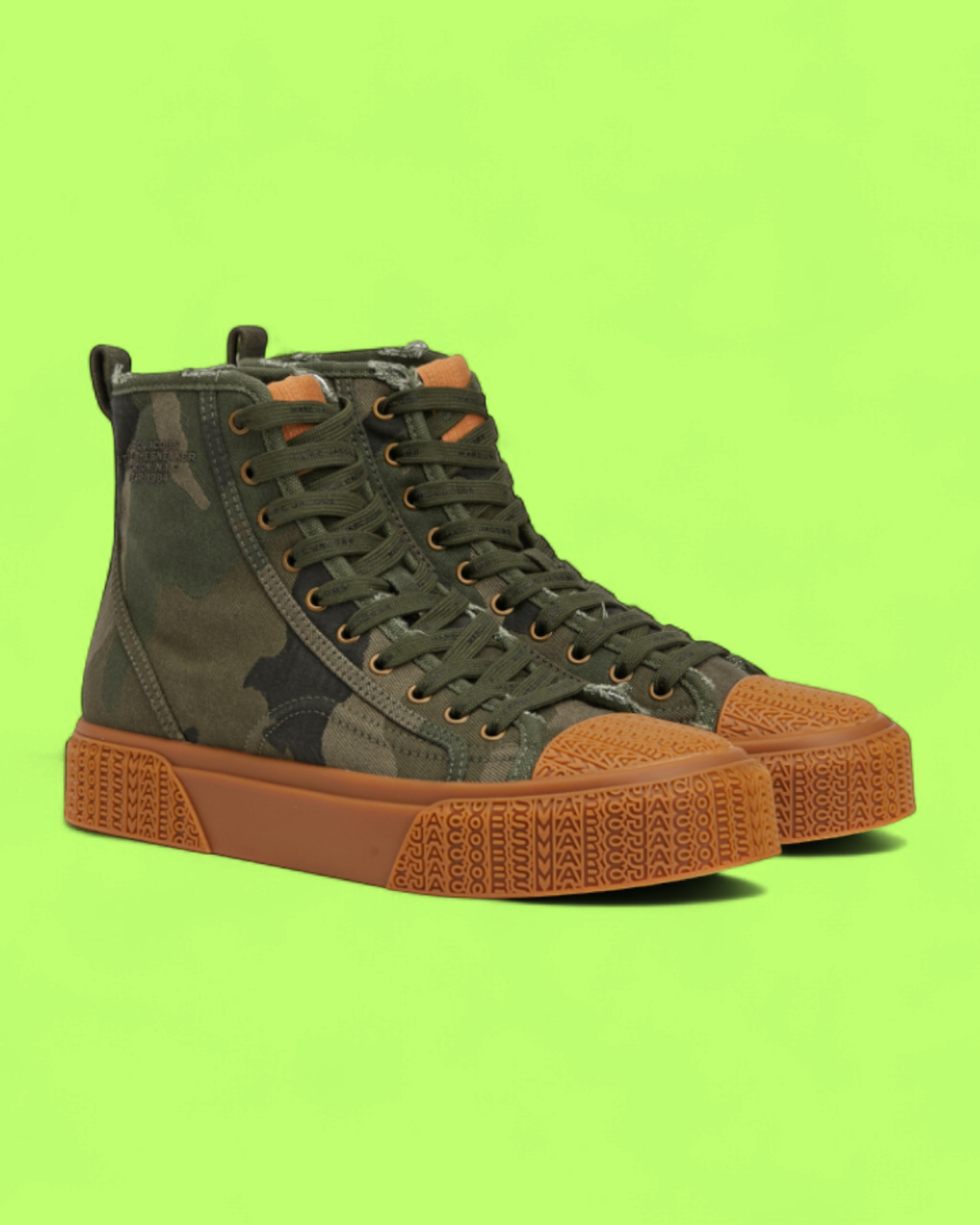 MARC JACOBS CAMO HIGH TOP CANVAS SNEAKER GUM SOLE DROPZ