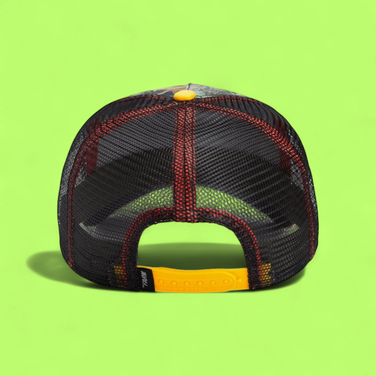 CAMO KILLER EAGLE TRUCKER CAP WITH YELLOW VISOR DETAIL CWCDE
