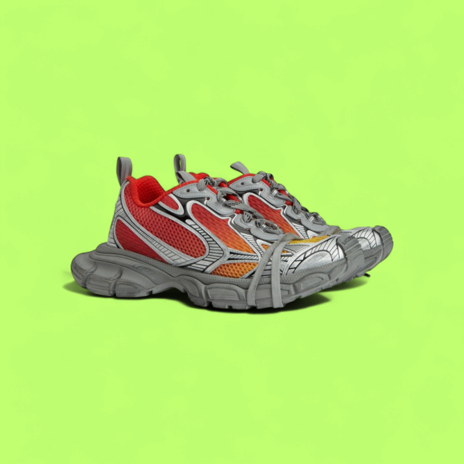 BALENCIAGA DEFENDER RED ORANGE GRADIENT WORN OUT SNEAKERS