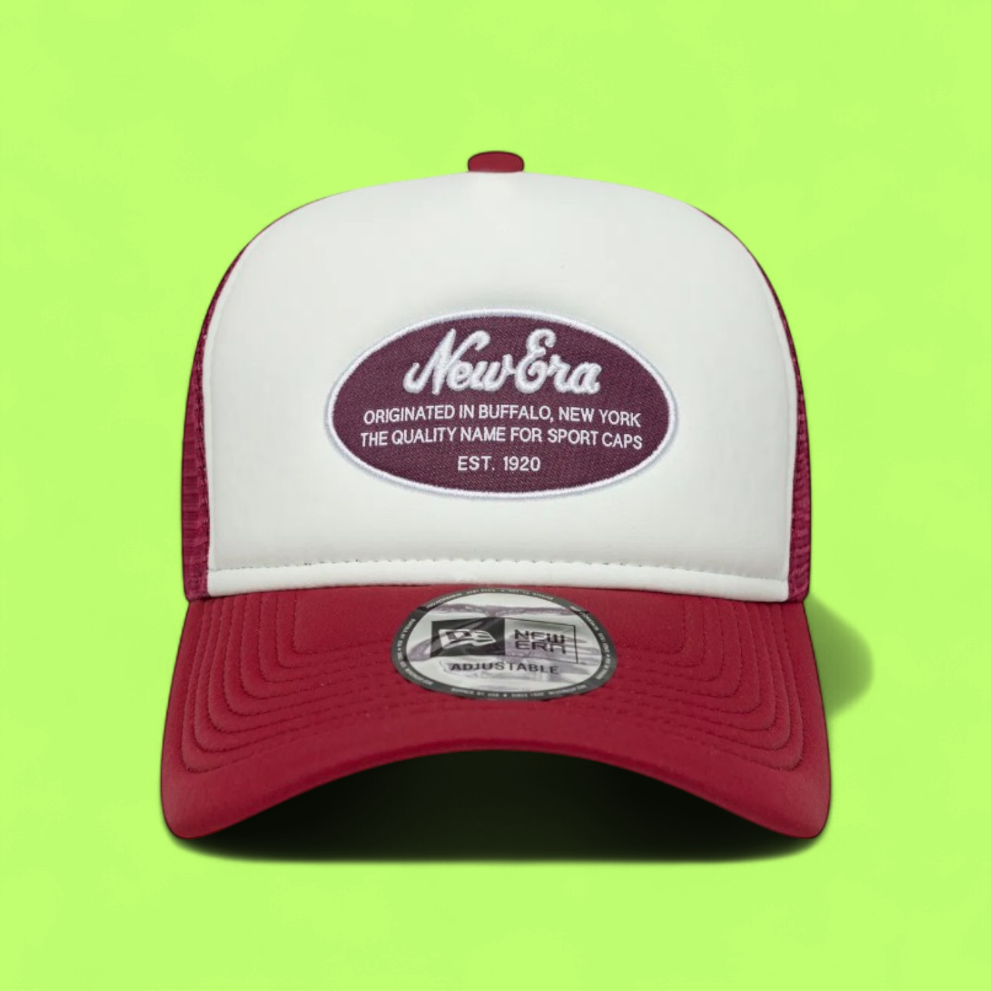 NEW ERA BURGUNDY WHITE MESH TRUCKER CAP VINTAGE LOGO