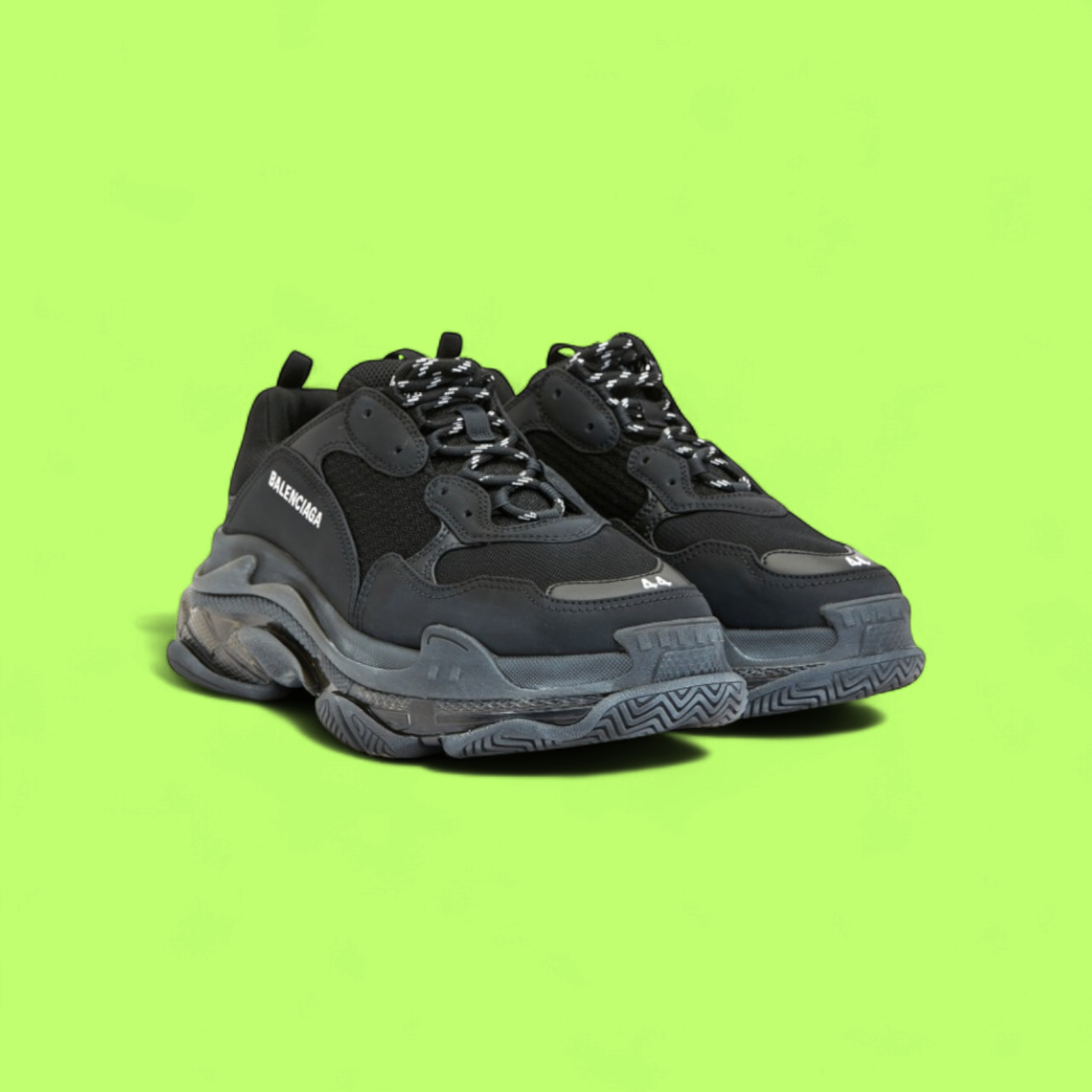 BALENCIAGA TRIPLE S BLACK LEATHER AND MESH CHUNKY SNEAKERS