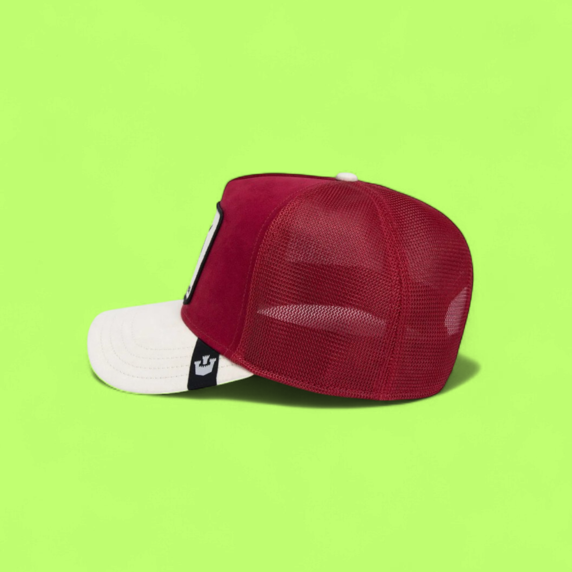 RAGING BULL RED AND WHITE TRUCKER HAT WITH EMBROIDERED PATCH