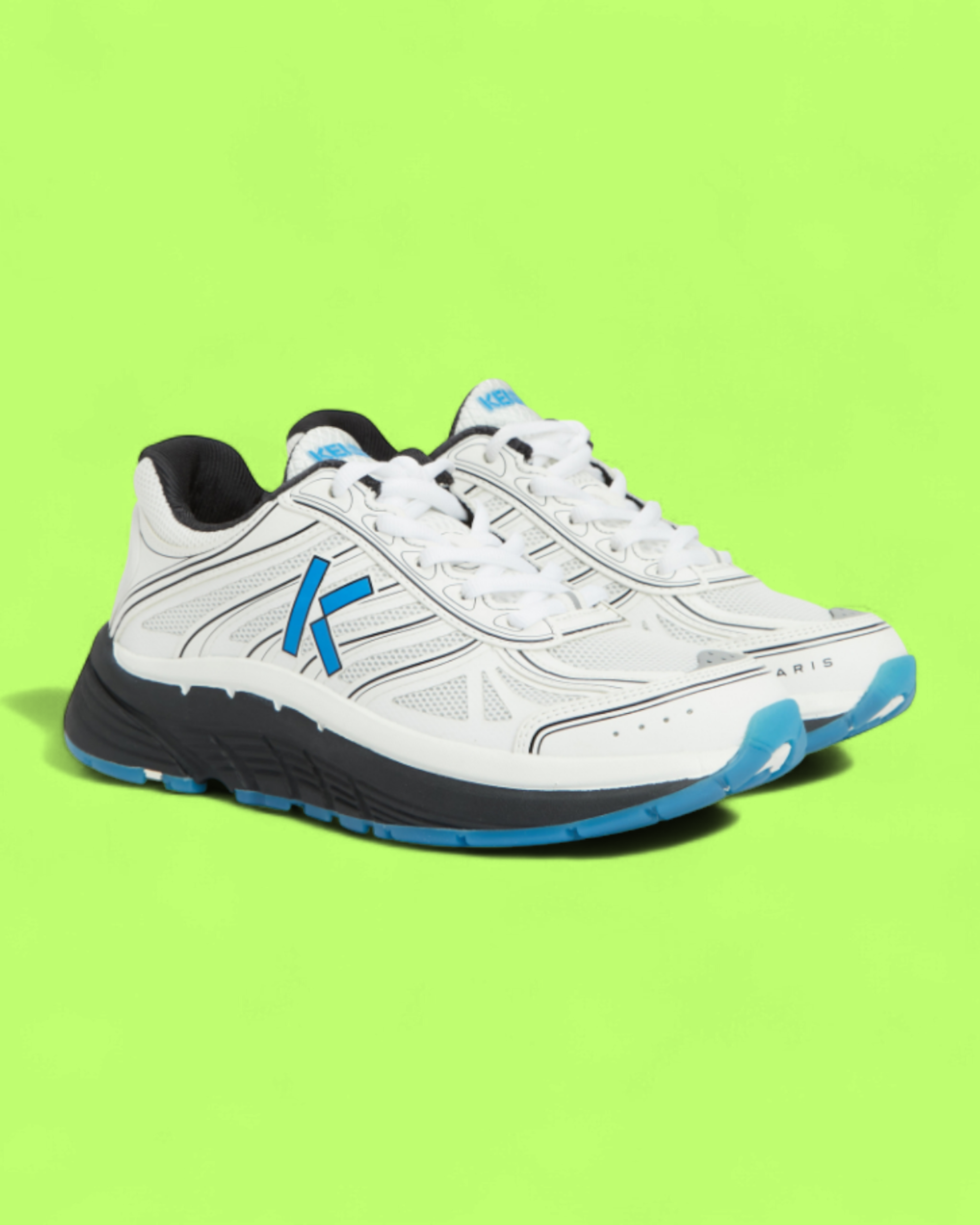 KENZO WHITE BLUE PERFORMANCE TRAINERS WITH ICONIC K LOGO DETAIL