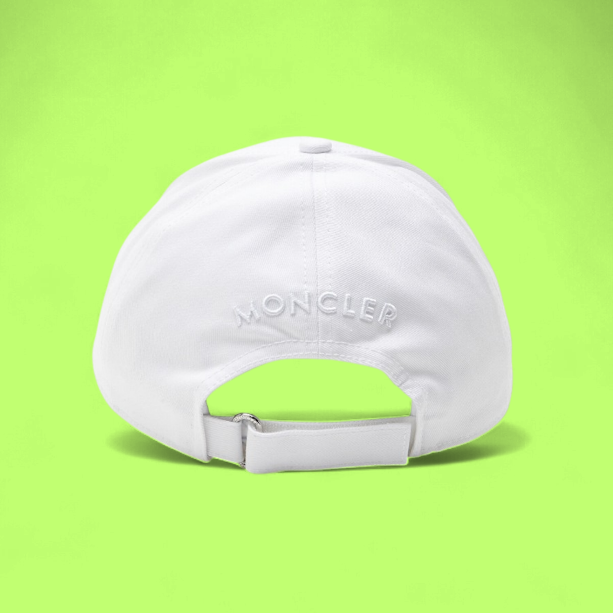 WHITE MONCLER BASEBALL CAP WITH EMBROIDERED LOGO AND STRAP