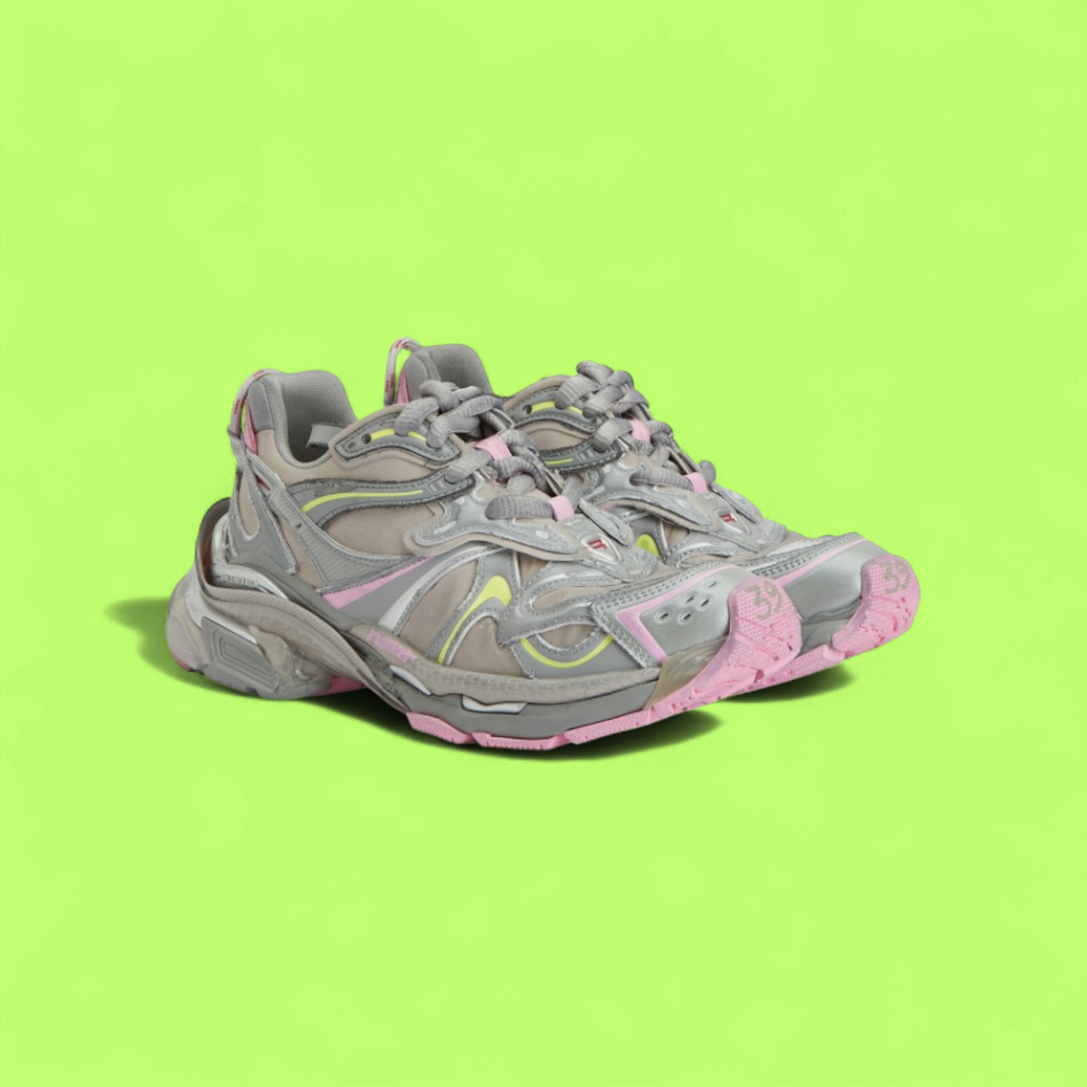 BALENCIAGA TRACK GREY PINK YELLOW MULTI LAYERED SNEAKERS