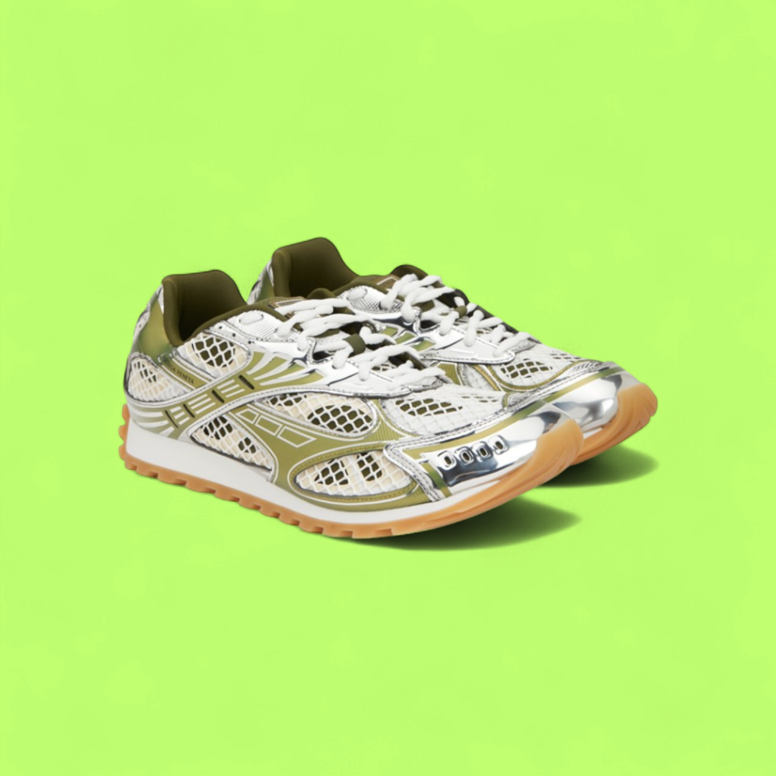 BOTTEGA VENETA SPEEDSTER GREEN WHITE GUM SOLE RUNNER SNEAKERS