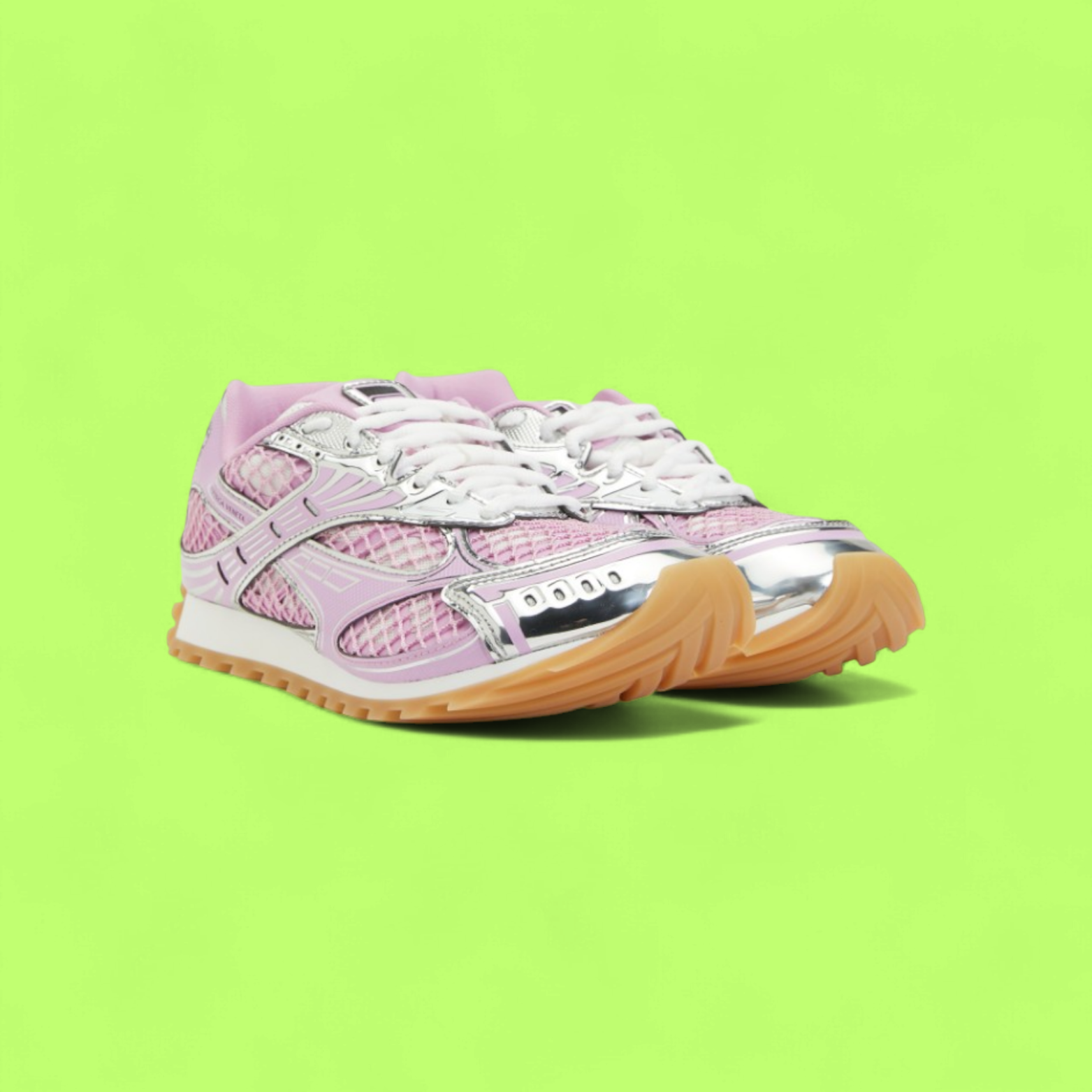 BOTTEGA VENETA PINK MESH LOW TOP SNEAKERS WITH GUM SOLE