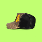 HERO HORSE BROWN TRUCKER HAT WITH GOLDEN EMBROIDERED PATCH
