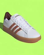 ADIDAS GRAND COURT WHITE LEATHER GUM SOLE ANIMAL STRIPES CWCD