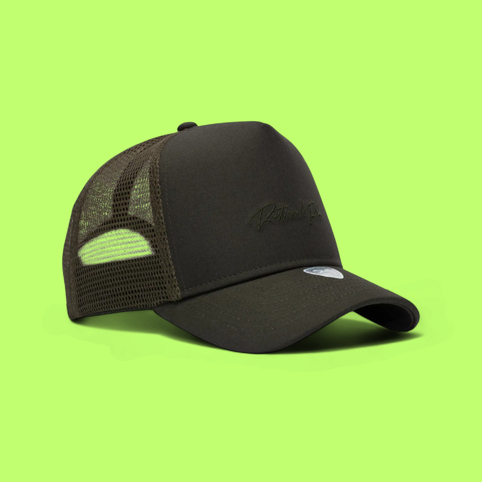DARK GREEN TRUCKER CAP WITH TONE ON TONE EMBROIDERED LOGO