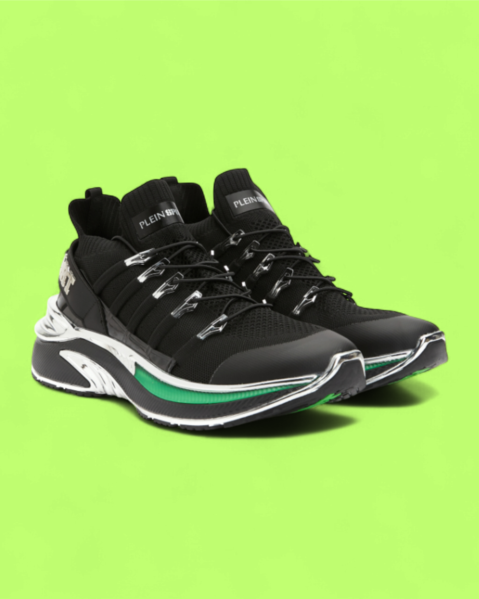 PHILIPP PLEIN SPORT FUTURISTIC METAL DETAIL BLACK SNEAKERS
