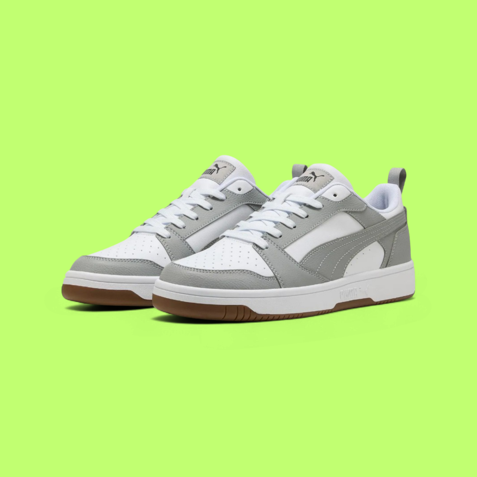 PUMA REBOUND V6 LOW UNISEX GREY LEATHER RETRO BASKETBALL SNEAKERS