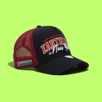 BLACK RED TRUCKER CAP WITH BROOKLYN NEW YORK EMBROIDERY