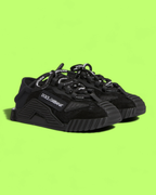 DOLCE & GABBANA BLACK TEXTURED LOW TOP LOGO SNEAKERS CWCD