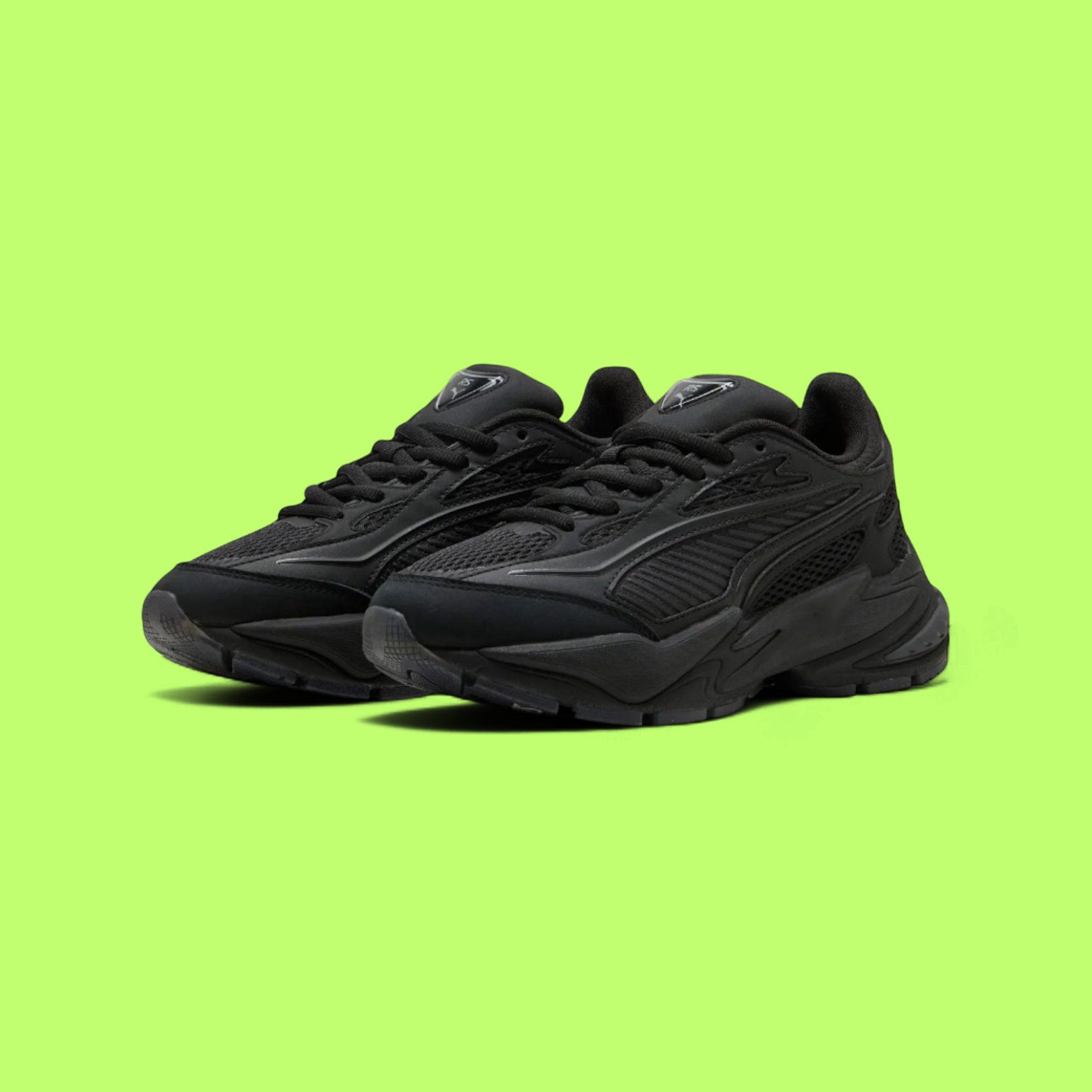 PUMA RS SURGE UNISEX BLACK MESH AND LEATHER CASUAL SPORT SNEAKERS