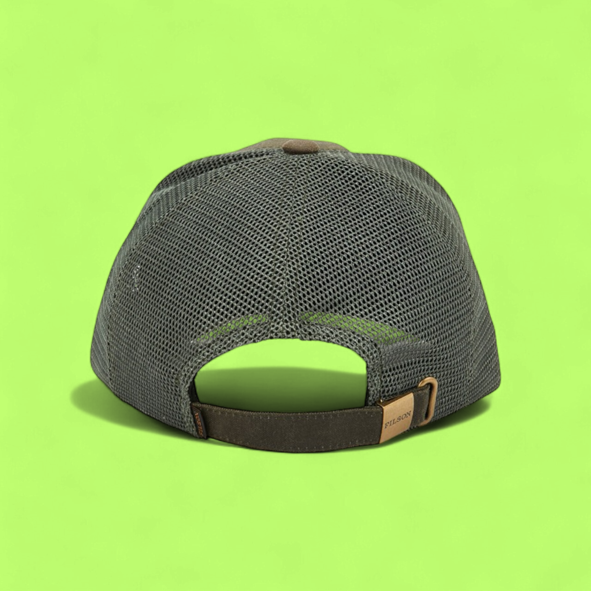 FILSON OLIVE GREEN OUTDOOR MESH TRUCKER HAT SINCE 1897