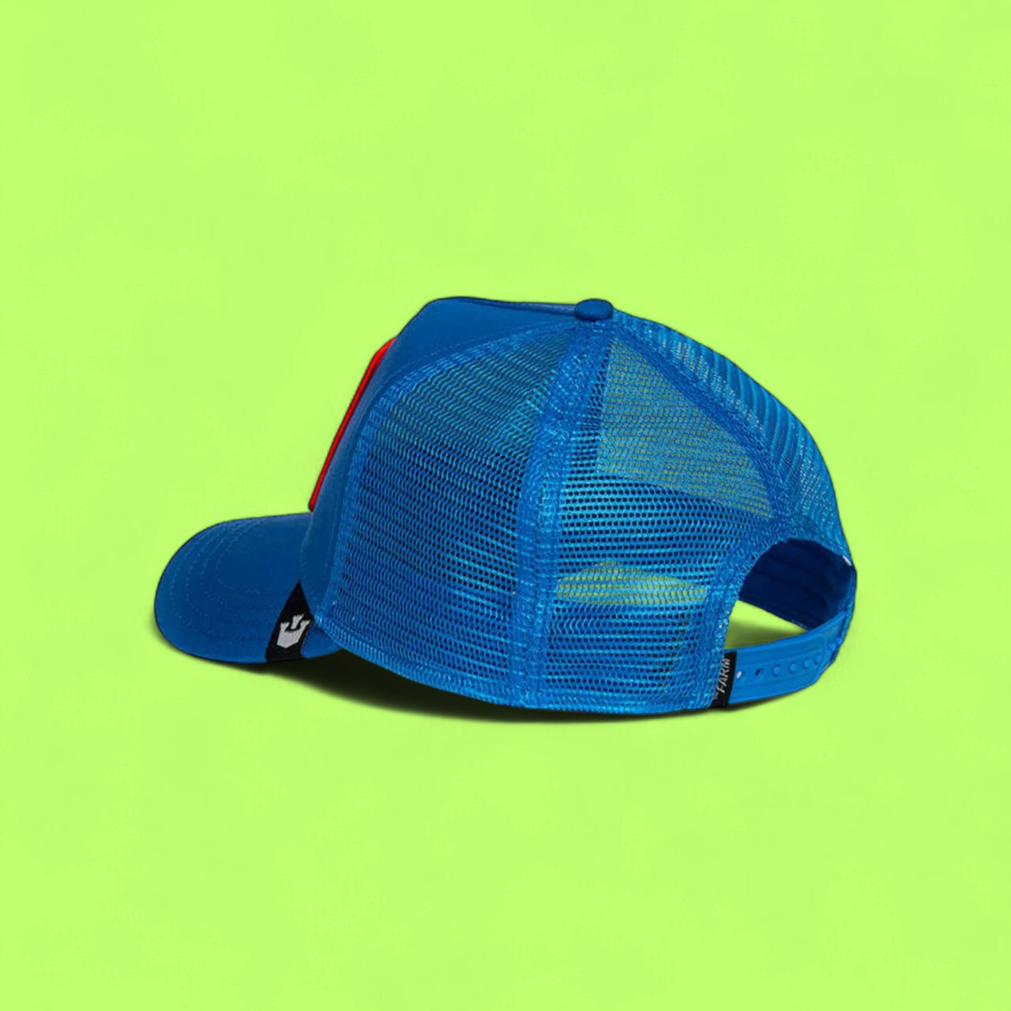 KILLER WHALE PATCH BLUE TRUCKER HAT WITH RED BORDER