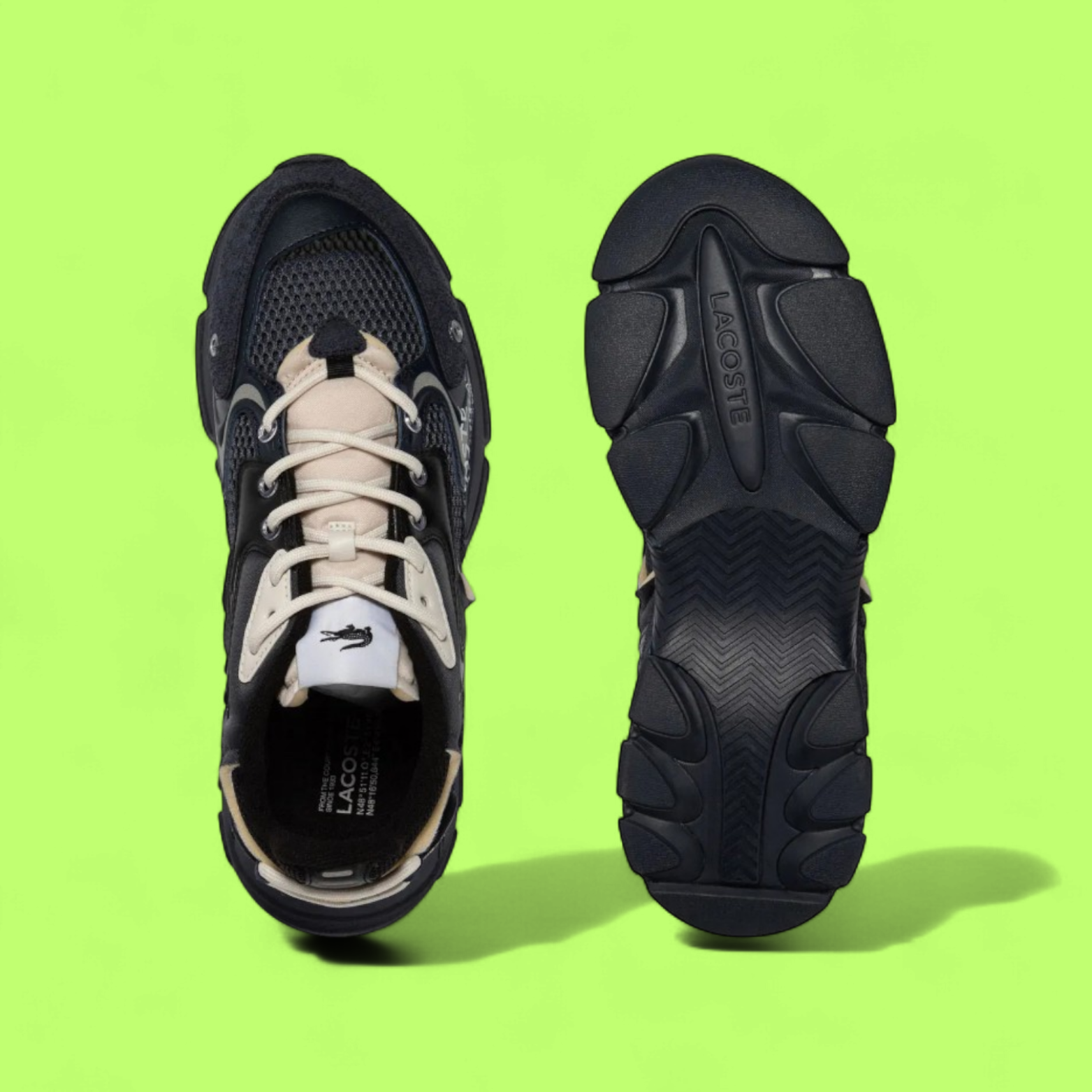 LACOSTE L003 MEN'S NAVY AND BLACK MESH LEATHER CASUAL SNEAKERS