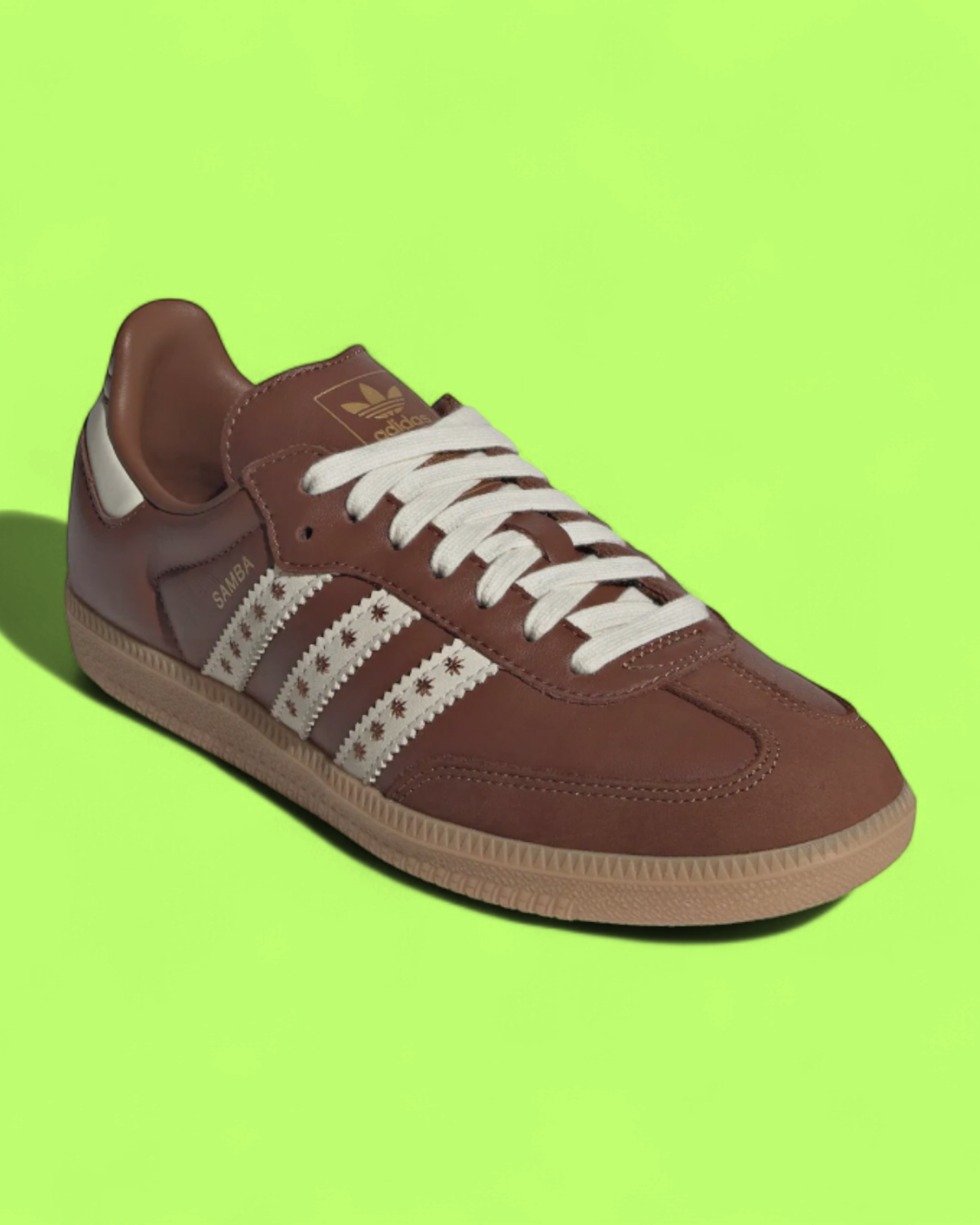 ADIDAS SAMBA BROWN LEATHER WHITE FLORAL STRIPES RETRO CASUAL
