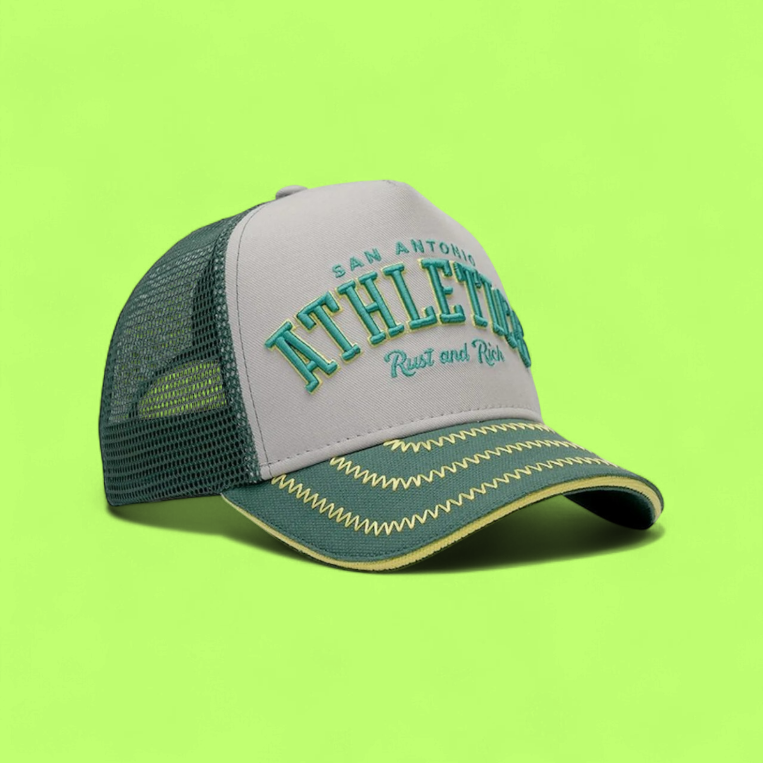 RUSTANDRICH SAN ANTONIO ATHLETICS GREEN TRUCKER CAP